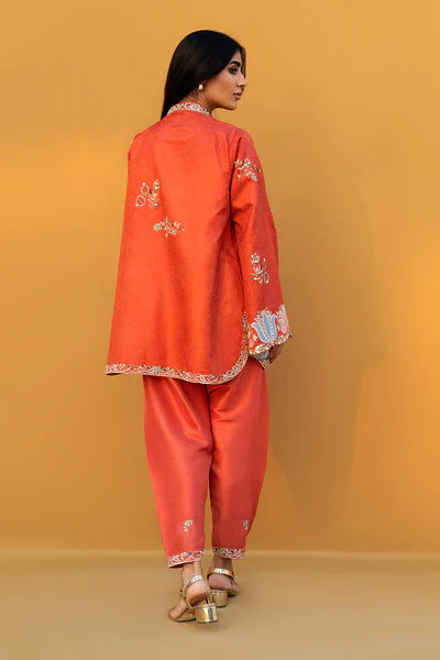 Sania Maskatiya - Arley Jamawar & Raw Silk Suit For Women - Coral - 2 Piece