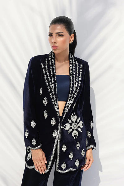 Sania Maskatiya - Eden Charmeuse,Velvet Suit For Women - Midnight Blue 3 Piece