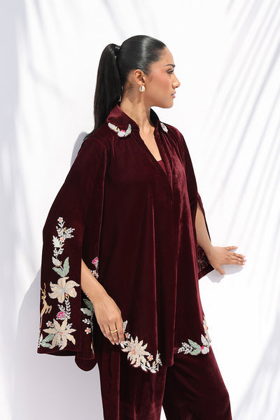Sania Maskatiya - Erin Velvet Suit For Women - Burgundy 2 Piece