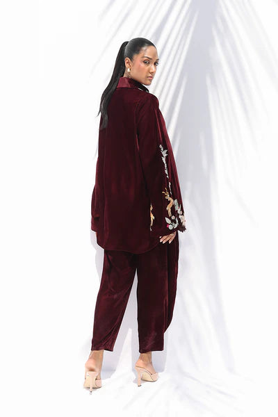 Sania Maskatiya - Erin Velvet Suit For Women - Burgundy 2 Piece