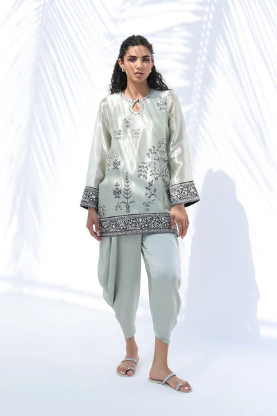Sania Maskatiya - Gana Tissue,Charmeuse Suit For Women - Celadon 2 Piece