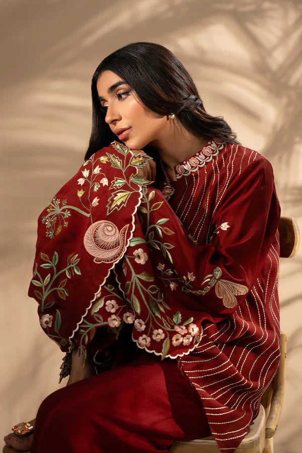 Sania Maskatiya - Ilara - Khaddi Silk / Khaddi Silk - Rosewood - 2 Piece