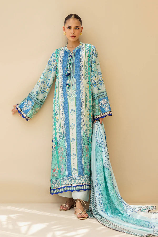 Sania Maskatiya - Ilaya - Khaddi Silk , RawSilk , MediumSilk - Ivory and Seafoam - 3 Piece