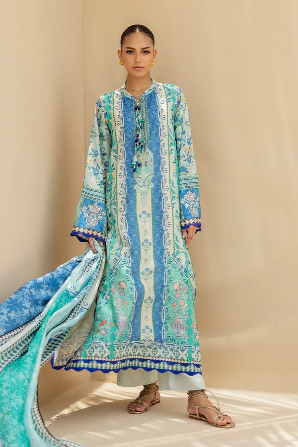 Sania Maskatiya - Ilaya - Khaddi Silk , RawSilk , MediumSilk - Ivory and Seafoam - 3 Piece