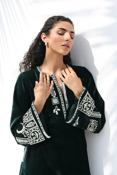 Sania Maskatiya - Liana Velvet Suit For Women - Emerald 2 Piece