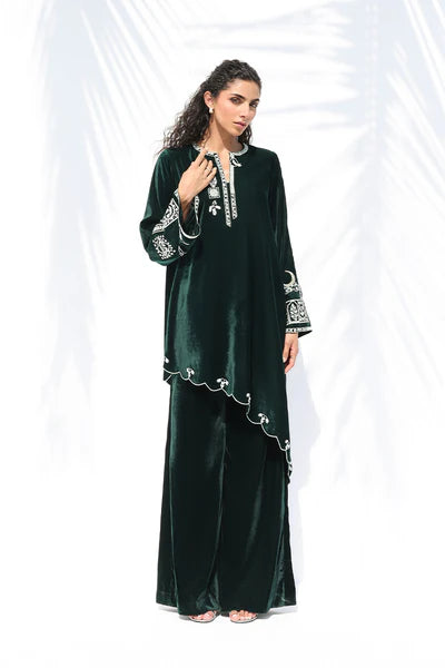 Sania Maskatiya - Liana Velvet Suit For Women - Emerald 2 Piece
