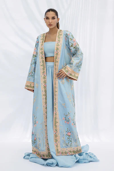 Sania Maskatiya - Reyn Jamawar & Khaddi Silk Suit For Women - Ice Blue - 3 Piece