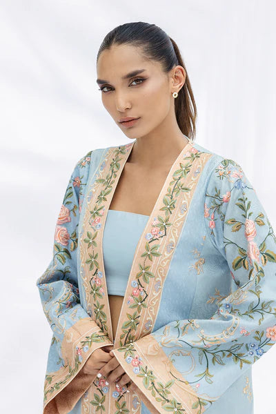 Sania Maskatiya - Reyn Jamawar & Khaddi Silk Suit For Women - Ice Blue - 3 Piece