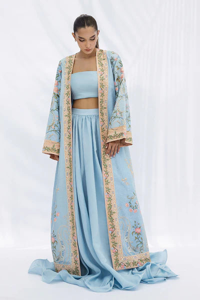 Sania Maskatiya - Reyn Jamawar & Khaddi Silk Suit For Women - Ice Blue - 3 Piece