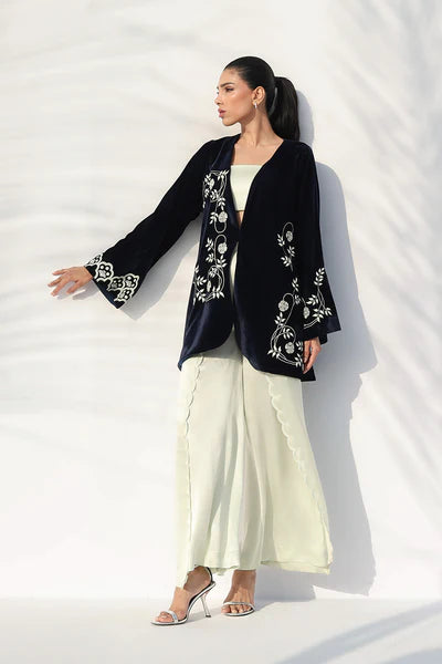Sania Maskatiya - Serra Charmeuse,Velvet Suit For Women - Ivory 3 Piece