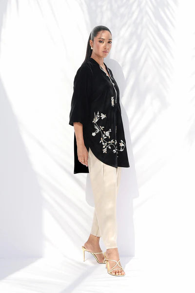 Sania Maskatiya - Viona Charmeuse,Velvet Suit For Women - Ivory 2 Piece