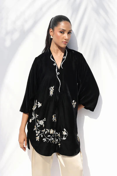 Sania Maskatiya - Viona Charmeuse,Velvet Suit For Women - Ivory 2 Piece