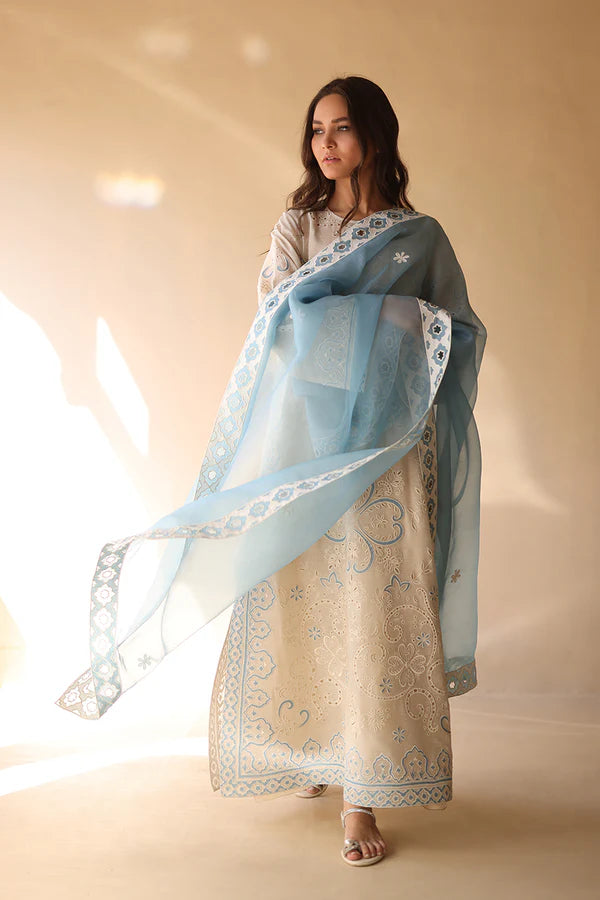 Sania Maskatiya - Zyne - Khaddi Corduroy / Raw Silk / Organza - Ivory - 3 Piece