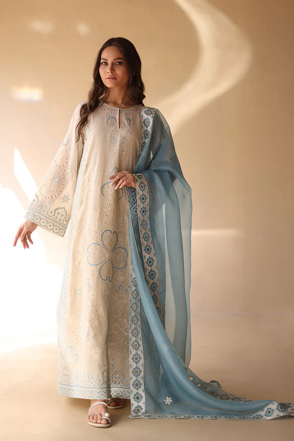 Sania Maskatiya - Zyne - Khaddi Corduroy / Raw Silk / Organza - Ivory - 3 Piece