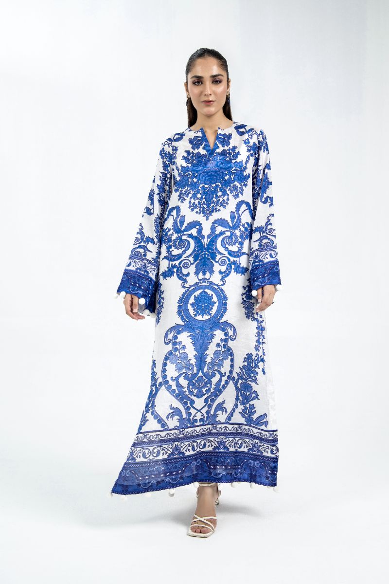 Laleen - Sapphire Sky Raw Silk Suit For Women - Blue and White - 3 Piece