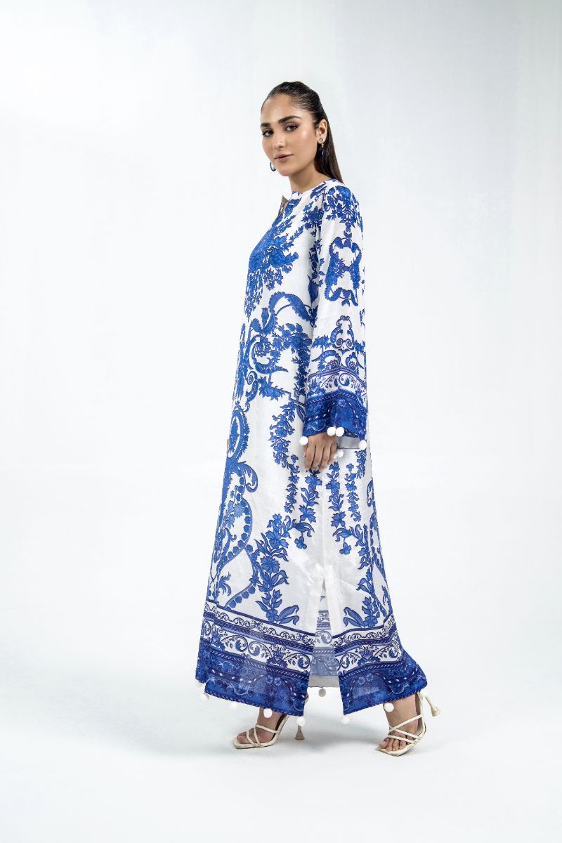 Laleen - Sapphire Sky Raw Silk Suit For Women - Blue and White - 3 Piece