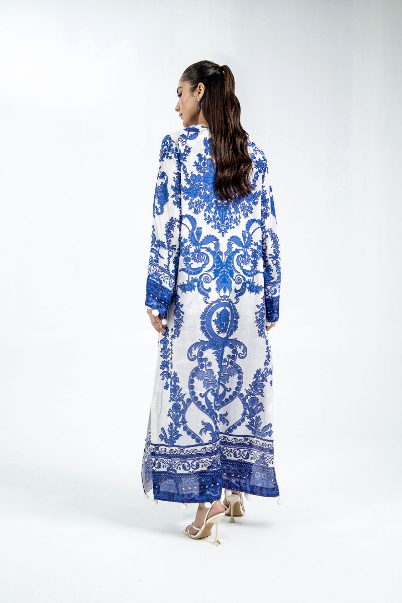 Laleen - Sapphire Sky Raw Silk Suit For Women - Blue and White - 3 Piece