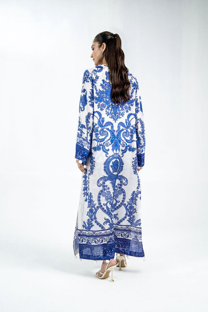 Laleen - Sapphire Sky Raw Silk Suit For Women - Blue and White - 3 Piece