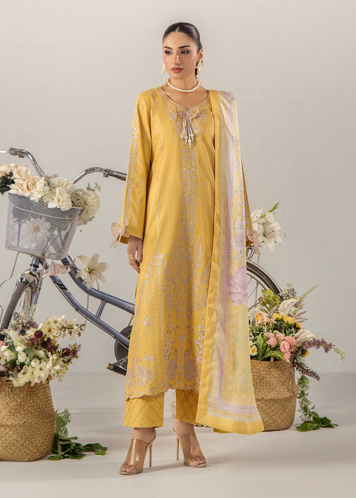 Sara Jahan - Breeze Lawn 26 Lawn Embroidered Suit For Women - Mellow Yellow - 3 Piece