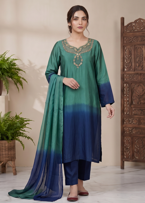 Sara Jahan - Breeze Lawn 26 Pure Silk Embroidered Suit For Women - Teal - 3 Piece