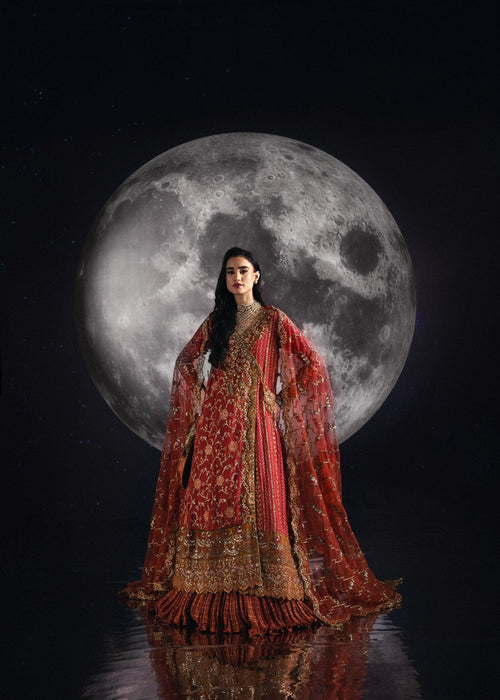 Sara Jahan - Rang E Bahar Chiffon Embroidered Suit For Women - Burnt Orange - 3 Piece