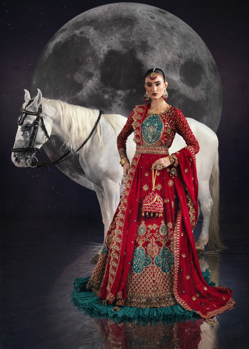 Sara Jahan - Rang E Bahar Chiffon Embroidered Suit For Women - Cherry Red - 3 Piece