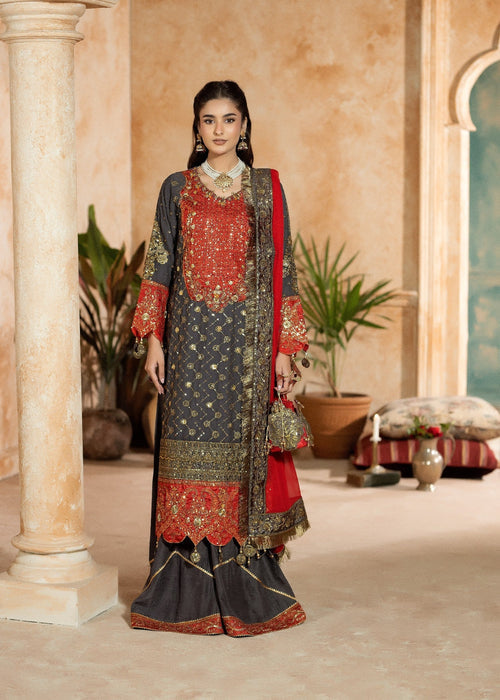Sara Jahan - Rang E Bahar Chiffon Embroidered Suit For Women - Grey - 3 Piece