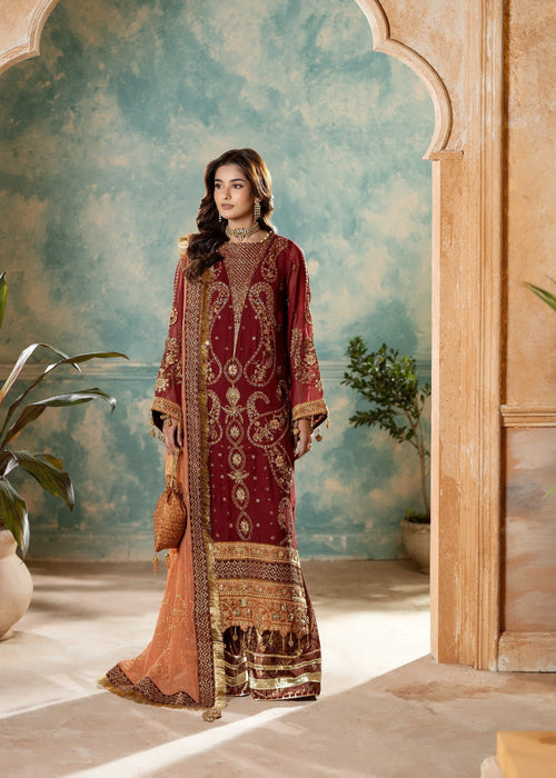 Sara Jahan - Rang E Bahar Chiffon Embroidered Suit For Women - Maroon - 3 Piece