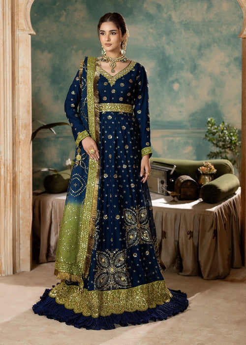 Sara Jahan - Rang E Bahar Chiffon Embroidered Suit For Women - Midnight Blue - 3 Piece