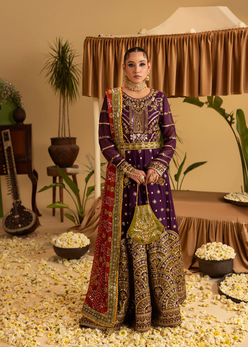Sara Jahan - Rang E Bahar Chiffon Embroidered Suit For Women - Plum Purple - 3 Piece