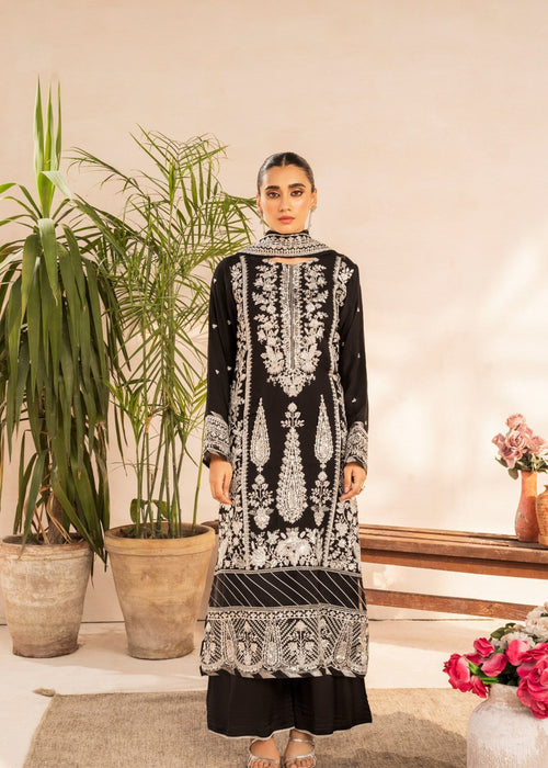 Sara Jahan - Rang E Bahar Georgette Chiffon Embroidered Suit For Women - Black - 3 Piece