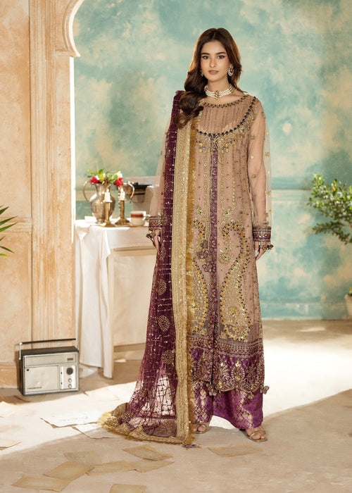 Sara Jahan - Rang E Bahar Net Embroidered Suit For Women - Peach Pink - 3 Piece