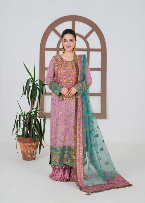 Sara Jahan - Rang E Bahar Net Embroidered Suit For Women - Pink - 3 Piece