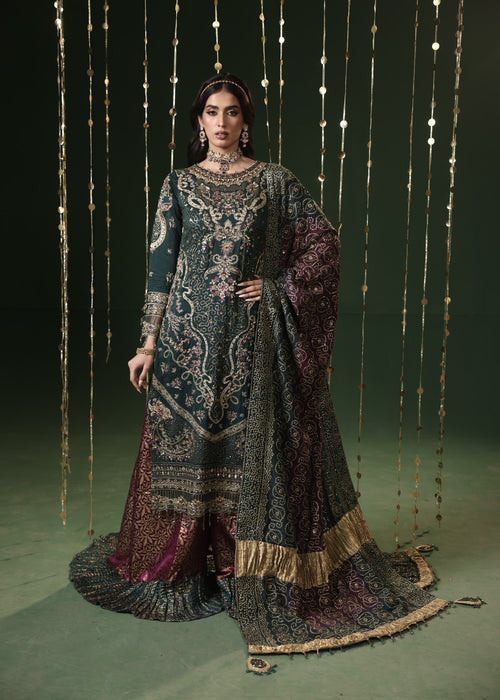 Sara Jahan - Rang E Bahar Silk Embroidered Suit For Women - Dark Green - 3 Piece