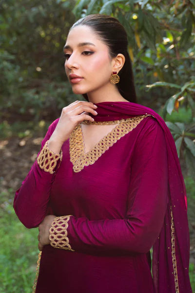 Natasha Kamal - Silk Selah Suit For Women - Plum - 3 Piece