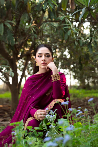 Natasha Kamal - Silk Selah Suit For Women - Plum - 3 Piece