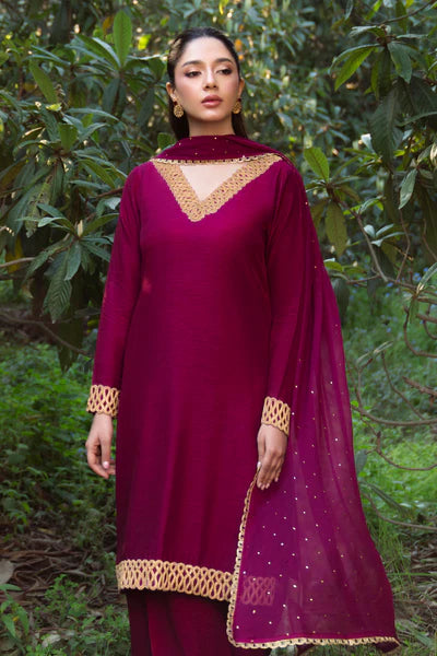 Natasha Kamal - Silk Selah Suit For Women - Plum - 3 Piece