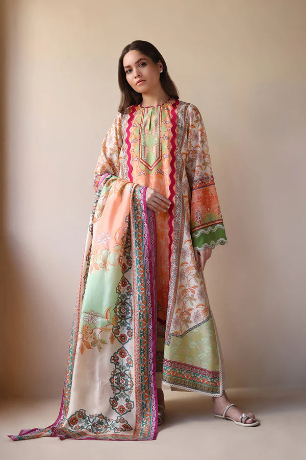 Sania Maskatiya - Serin - Khaddi Silk ,Medium Silk , Raw Silk - Sunlit Apricot - 3 Piece