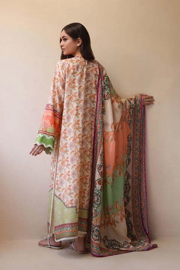 Sania Maskatiya - Serin - Khaddi Silk ,Medium Silk , Raw Silk - Sunlit Apricot - 3 Piece
