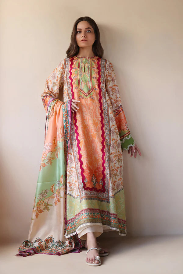 Sania Maskatiya - Serin - Khaddi Silk ,Medium Silk , Raw Silk - Sunlit Apricot - 3 Piece