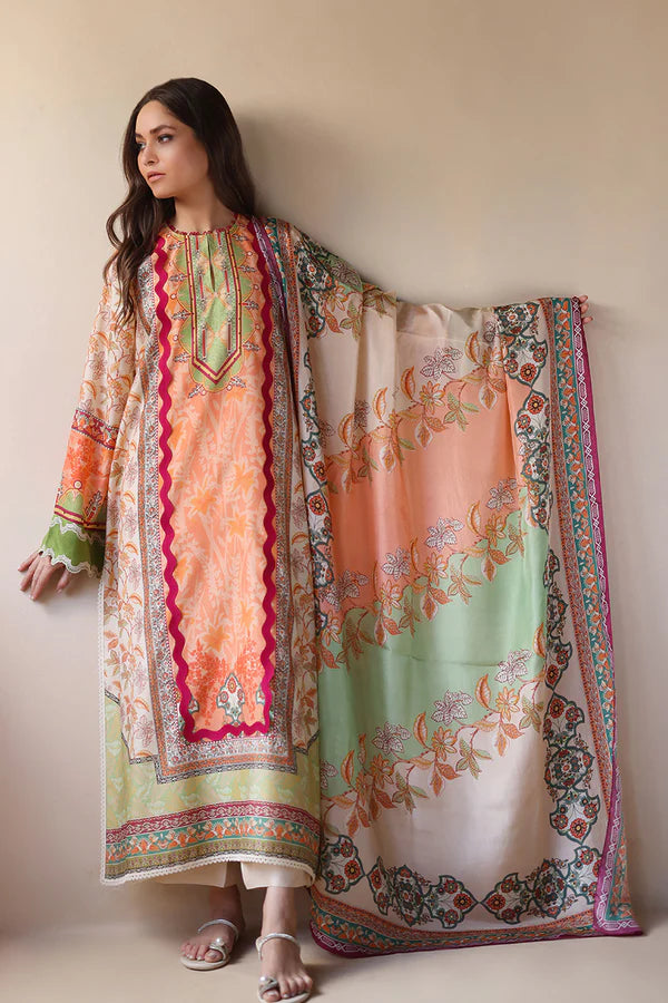 Sania Maskatiya - Serin - Khaddi Silk ,Medium Silk , Raw Silk - Sunlit Apricot - 3 Piece
