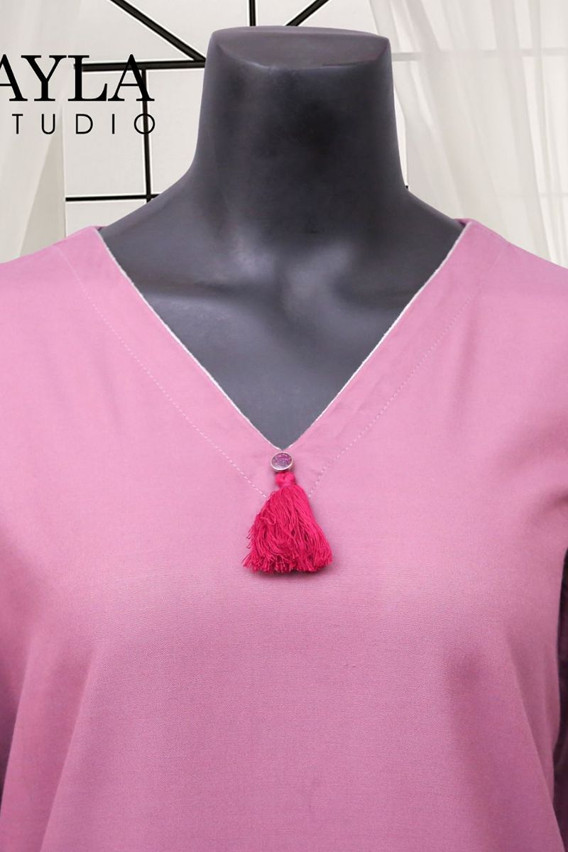 Ayla Studio - 2-Piece Solid Embroidered Dress - Shabnam - plum - Wash & Wear