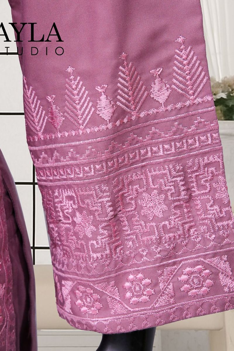 Ayla Studio - 2-Piece Solid Embroidered Dress - Shabnam - plum - Wash & Wear