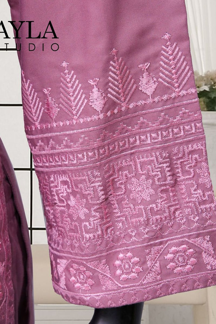 Ayla Studio - 2-Piece Solid Embroidered Dress - Shabnam - plum - Wash & Wear