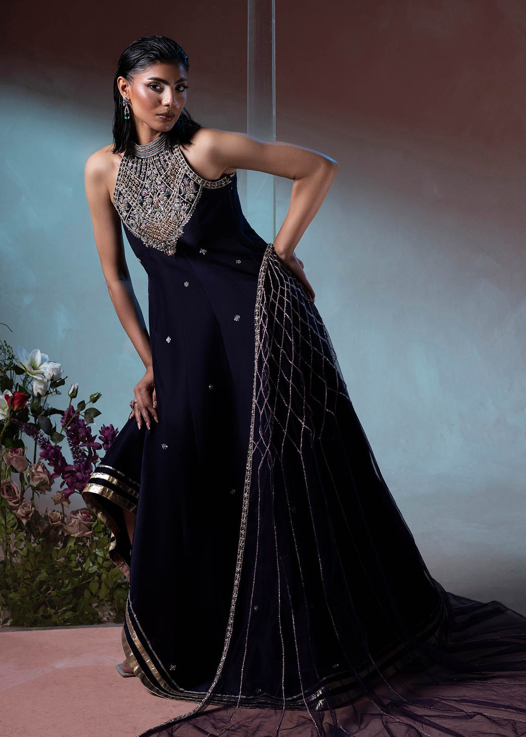 Shahid Chuhan - Alysia Satin Silk Pishwas For Women - Dark Purple