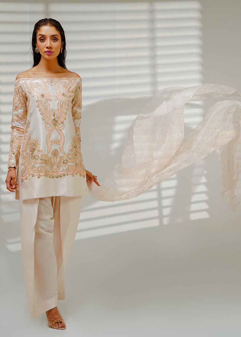 Shahid Chuhan - Auric Aura Silk Suit For Women - Beige / Nude