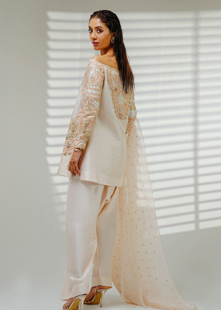 Shahid Chuhan - Auric Aura Silk Suit For Women - Beige / Nude