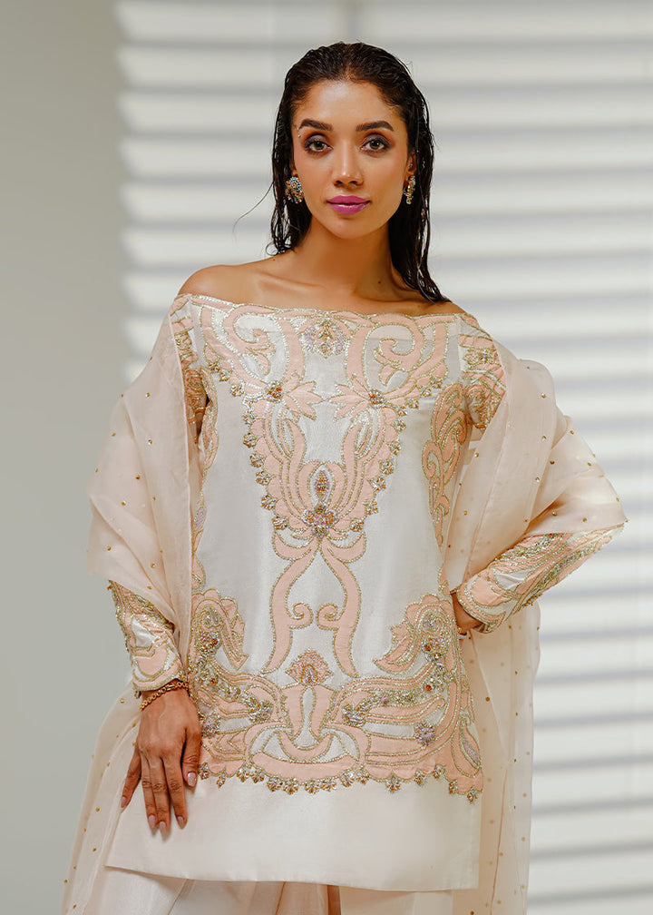 Shahid Chuhan - Auric Aura Silk Suit For Women - Beige / Nude