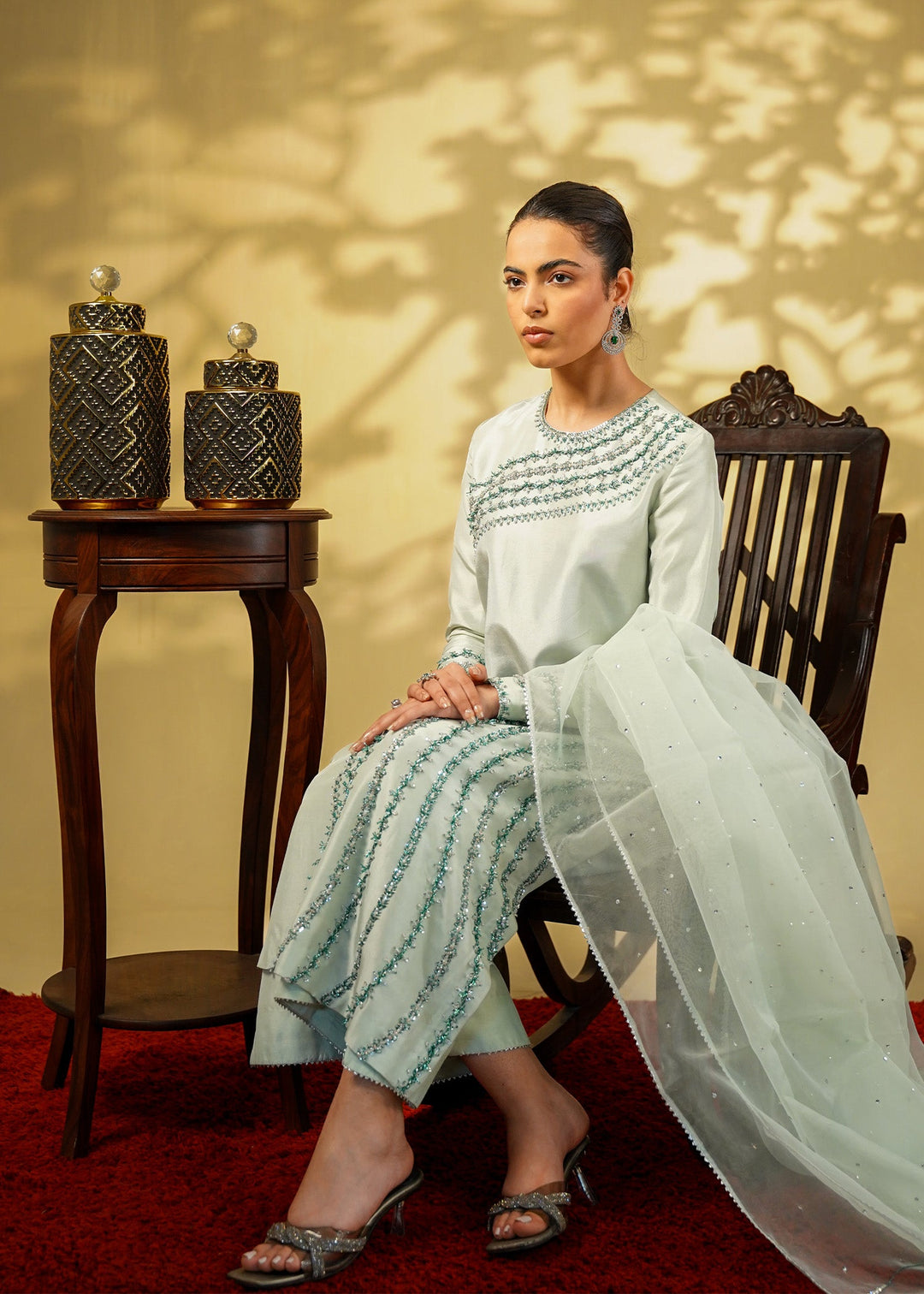 Shahid Chuhan - Celeste Silk Suit For Women - Ice Blue