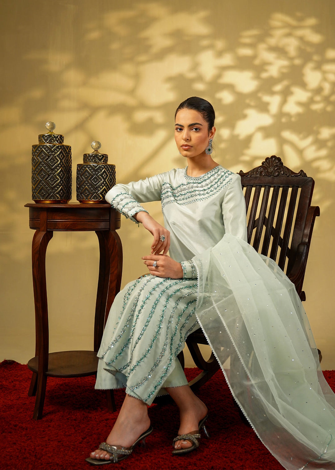 Shahid Chuhan - Celeste Silk Suit For Women - Ice Blue